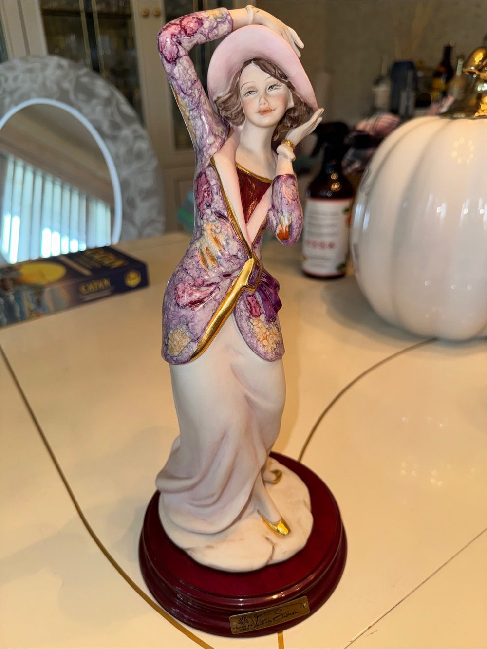 Vintage Vittorio Sabadin female porcelain figurine with purple and gold accents